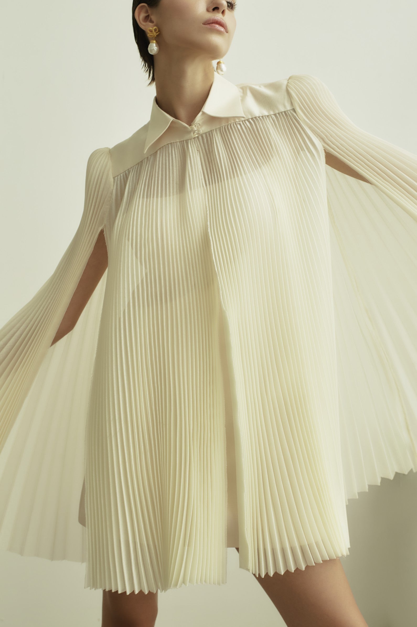 Dara Pleated Cape Swing Dress