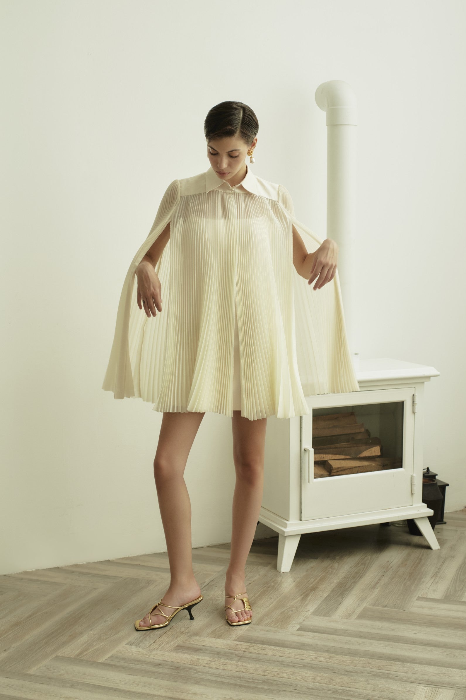 Dara Pleated Cape Swing Dress