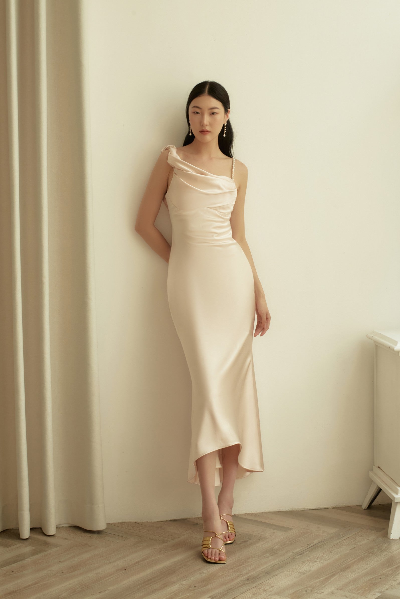 Margaux Draped Bias-Cut Silk Dress